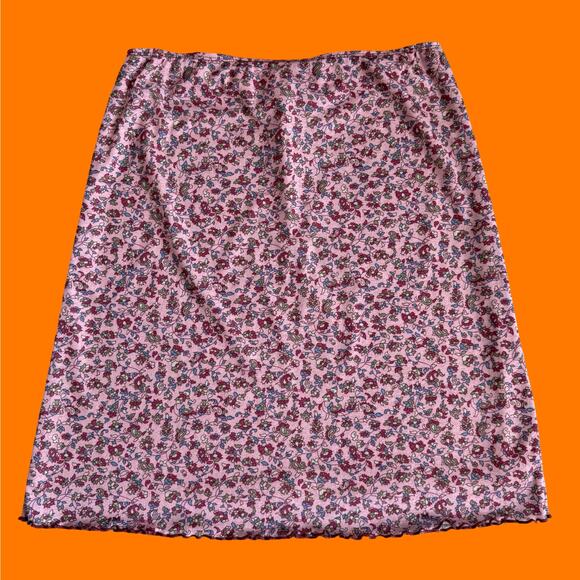 00's vintage pink floral micro mesh boho y2k skirt MEDIUM - Picture 6 of 6